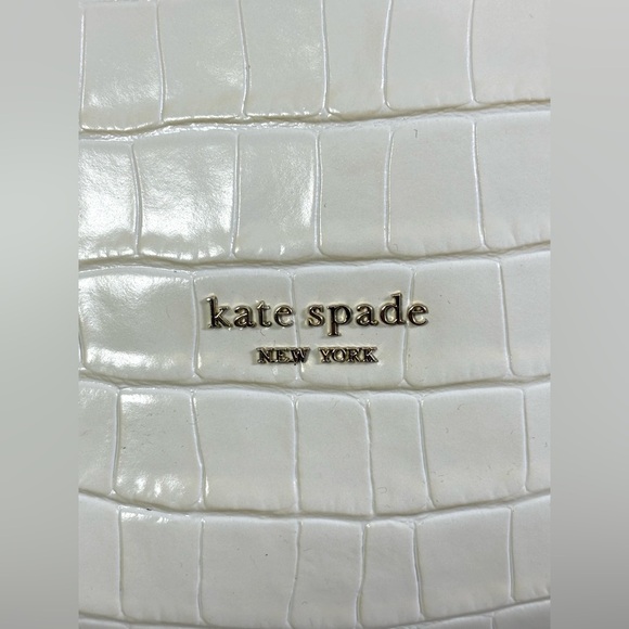 Kate Spade Knott Croc Embossed Leather Sm Zip Top Satchel. Halo White/Gold. - Picture 9 of 14